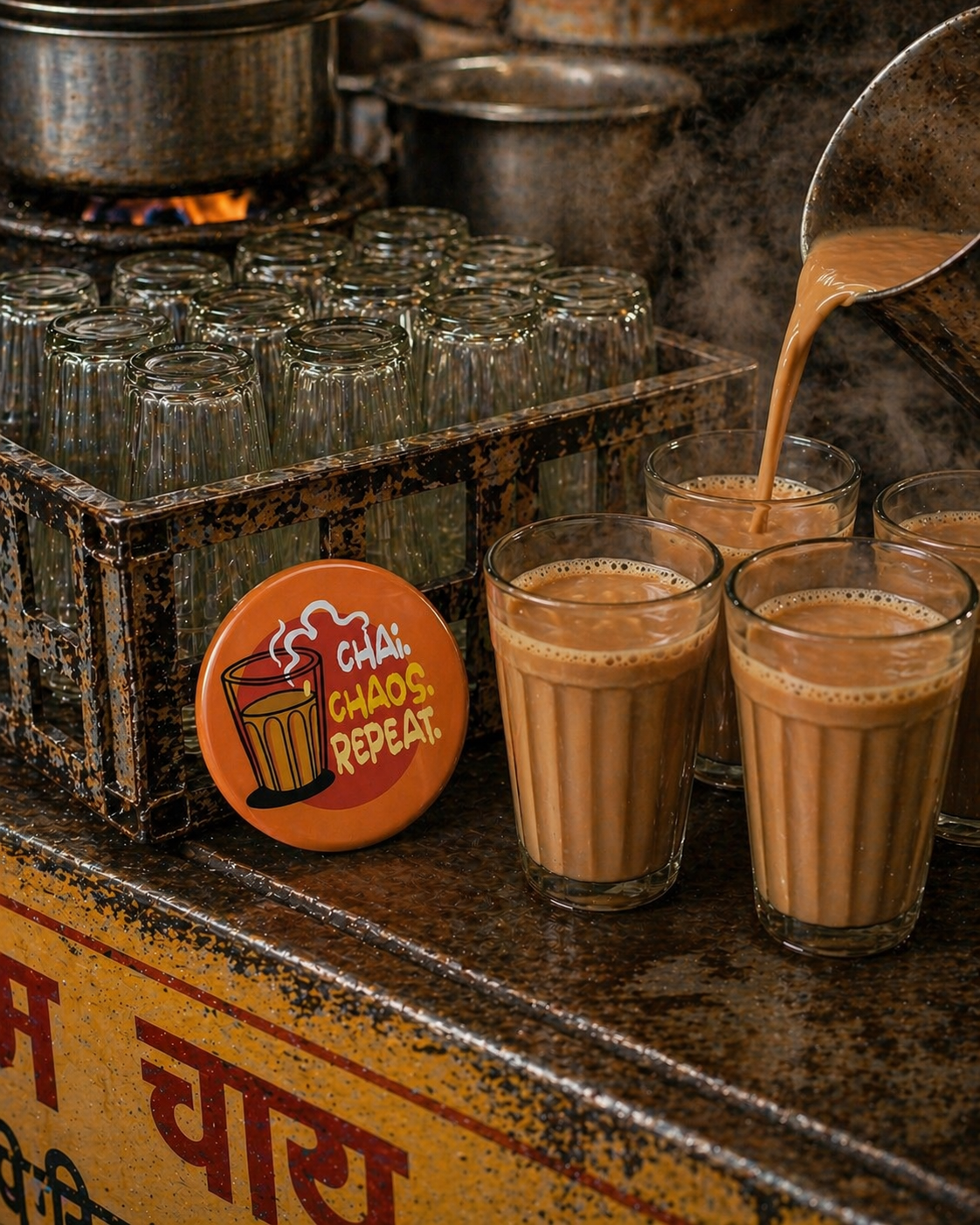 CHAI CHAOS REPEAT Badge Magnet | Funny Corporate Gift | Corporat Comics