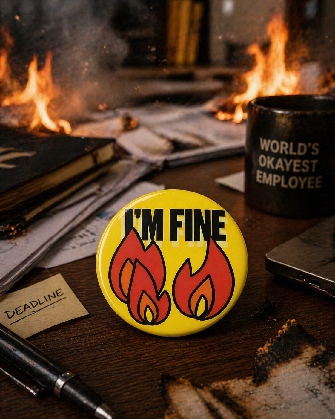I'M FINE Badge Magnet | Funny Corporate Gift | Corporat Comics